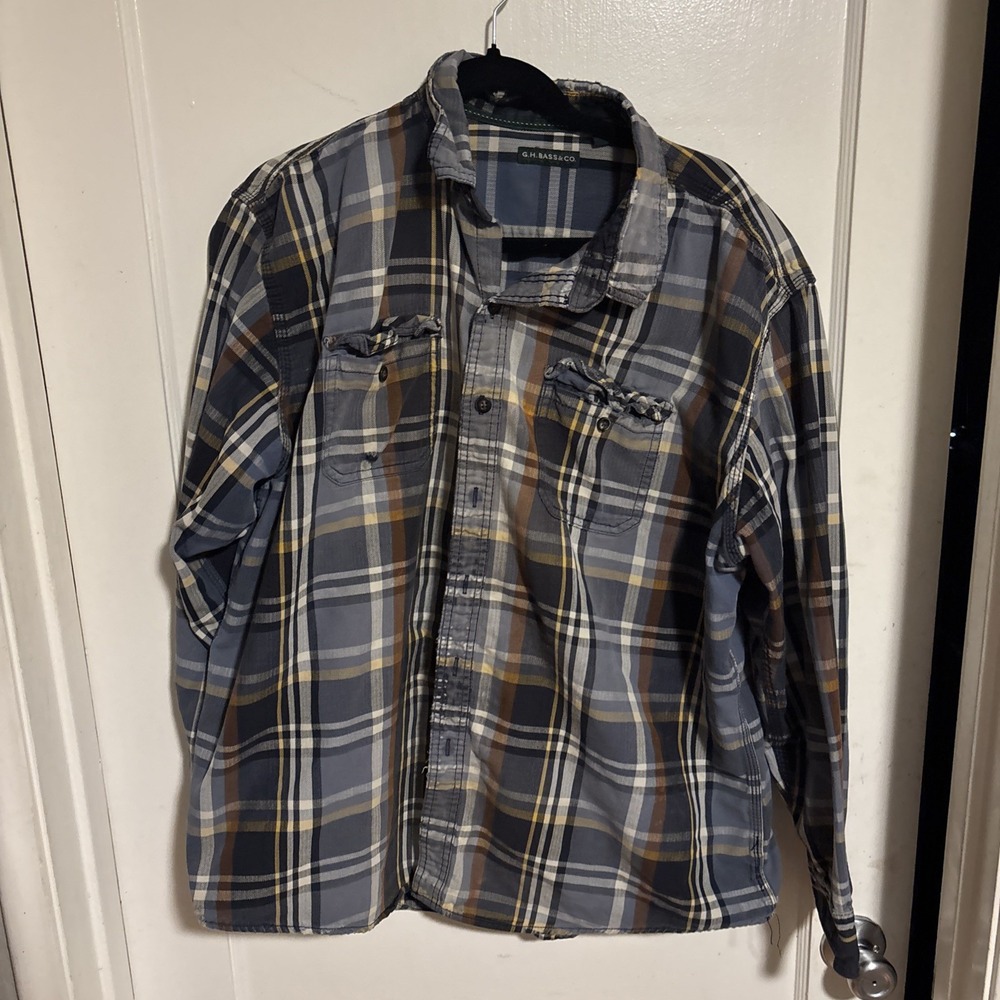 G.h. Bass Mens Multicolor Long Sleeve Button Down Blue Plaid Shirt Size XXL